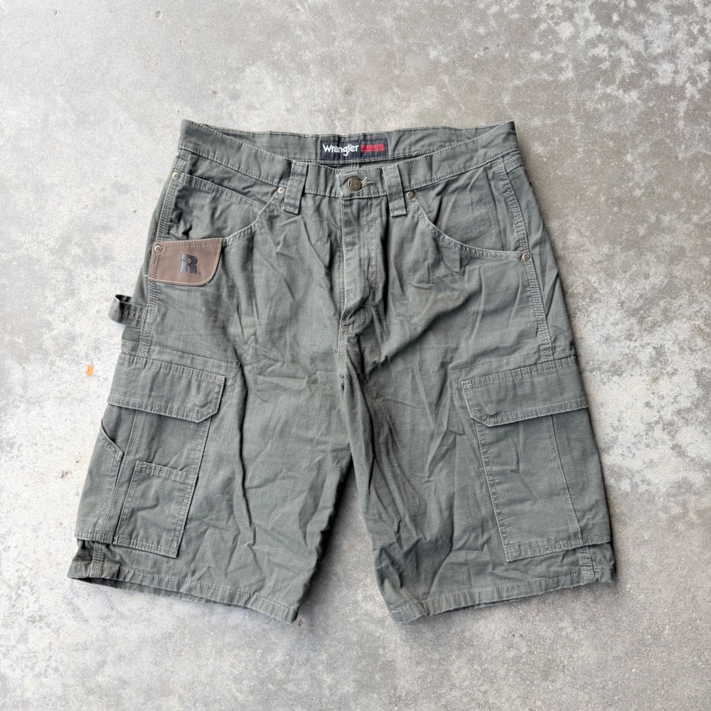 Wrangler Riggs Workwear Ripstop Cargo Shorts Olive Green Size 34 Hammer Loop